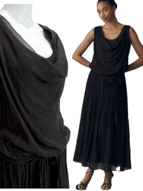 NWT VTG Italian Made Pura Seta Black Silk Jersey Lined Midi Tank Dress Sz Small